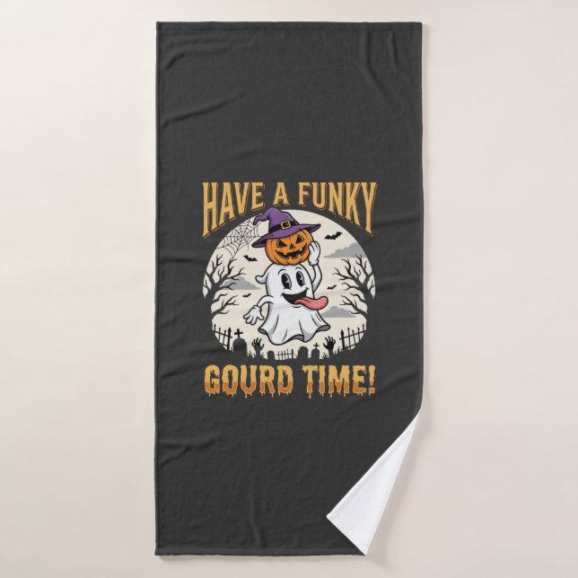 Halloween Funky Gourd Time Ghost Pumpkin Bath Towel Set (Bath Towel)