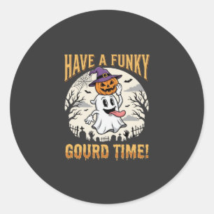 Halloween Funky Gourd Time Ghost Pumpkin Classic Round Sticker