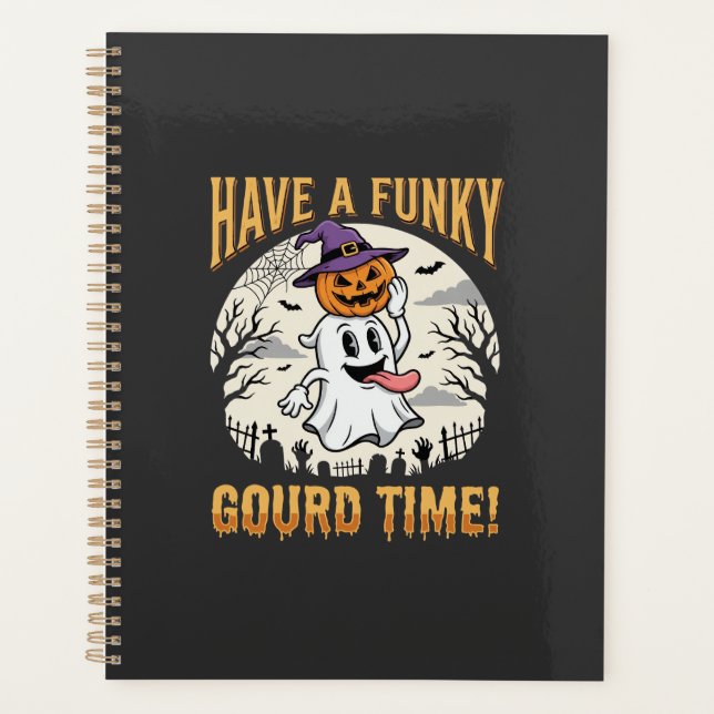 Halloween Funky Gourd Time Ghost Pumpkin Planner (Front)