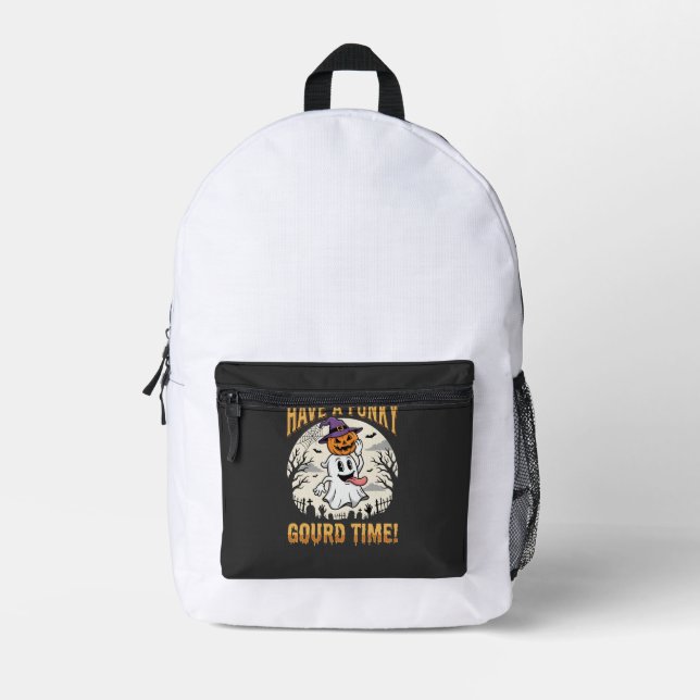 Halloween Funky Gourd Time Ghost Pumpkin Printed Backpack (Front)