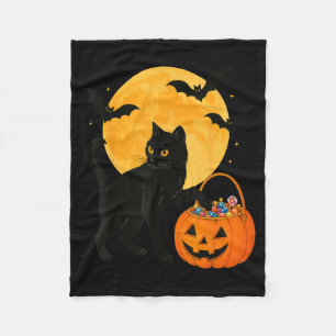 Halloween Funny Black Cat Pumpkin With Sweet Candy Fleece Blanket