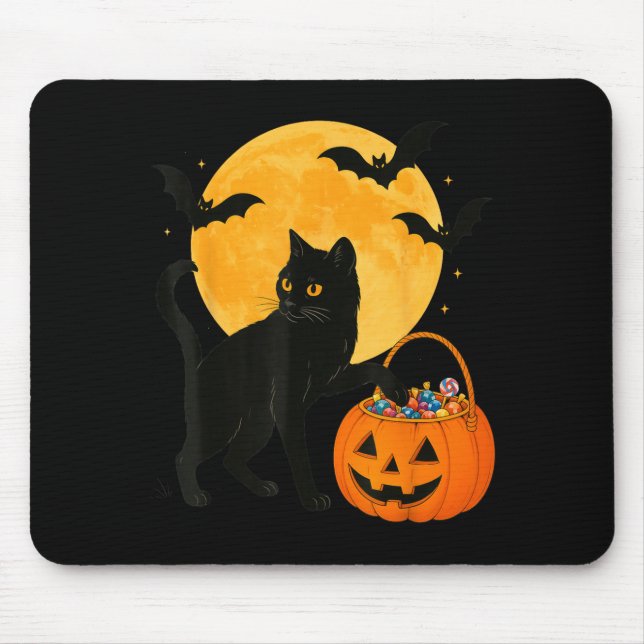Halloween Funny Black Cat Pumpkin With Sweet Candy Mouse Pad (Front)