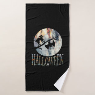 Halloween Funny Cat Halloween Birthday Bath Towel
