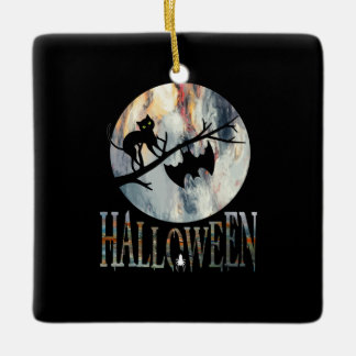 Halloween Funny Cat Halloween Birthday Ceramic Ornament