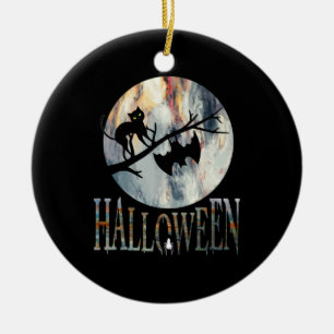 Halloween Funny Cat Halloween Birthday Ceramic Ornament