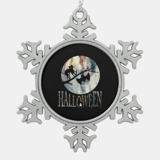 Halloween Funny Cat Halloween Birthday Snowflake Pewter Christmas Ornament
