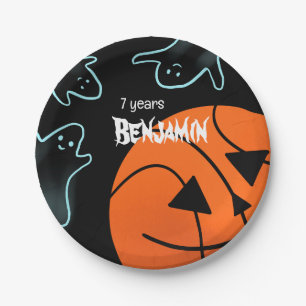 Halloween funny cute basketball ghost birthday paper plate