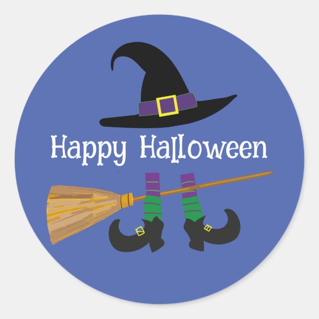 Halloween Funny Cute Witch Classic Round Sticker (Front)