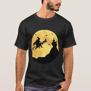 Halloween Funny Dachshund Riding Broomstick With W T-Shirt