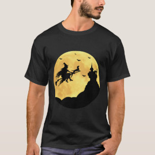 Halloween Funny Dachshund Riding Broomstick With W T-Shirt