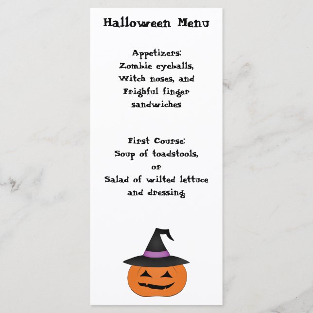 Halloween funny dinner party simple menu (Front)