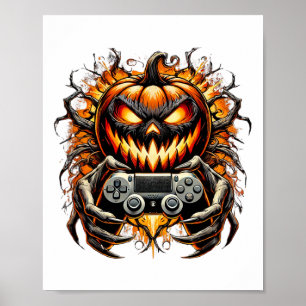 Halloween Funny Gamer Gaming Pumpkin Boy Funny Tri Poster