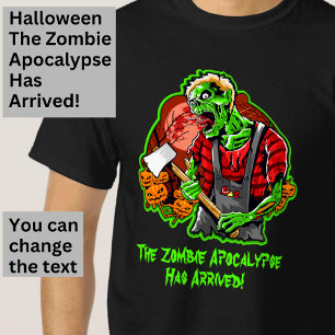 Halloween Funny Green Zombie Apocalypse on Black T-Shirt