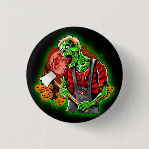 Halloween Funny Green Zombie Axe on   3 Cm Round Badge