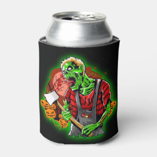 Halloween Funny Green Zombie Axe on Can Cooler