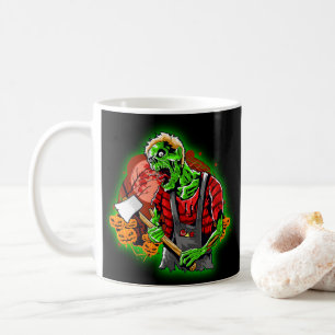 Halloween Funny Green Zombie Axe on Coffee Mug