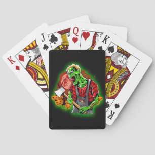 Halloween Funny Green Zombie Axe on Playing Cards