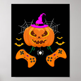 Halloween Funny Pumpkin Jack O Lantern Video Gamer Poster