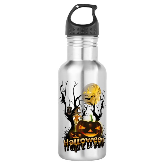 Halloween funny pumpkin with owl 710 ml water bottle (Front)