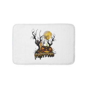 Halloween funny pumpkin with owl bath mat