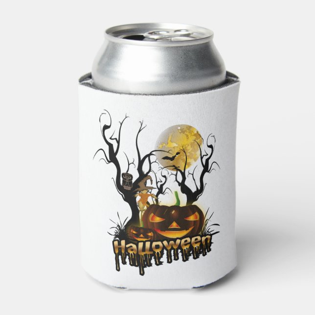 Halloween funny pumpkin with owl can cooler (Can Front)