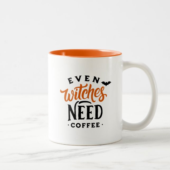 Halloween funny quote black and orange witches Two-Tone coffee mug (Right)