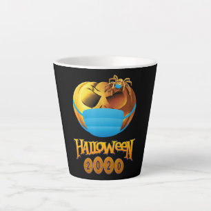 Halloween Funny Scary Pumpkin And Spider With Mask Latte Mug