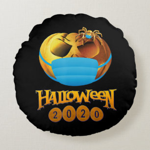 Halloween Funny Scary Pumpkin And Spider With Mask Round Cushion