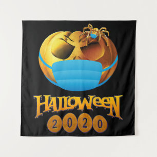 Halloween Funny Scary Pumpkin And Spider With Mask Tapestry