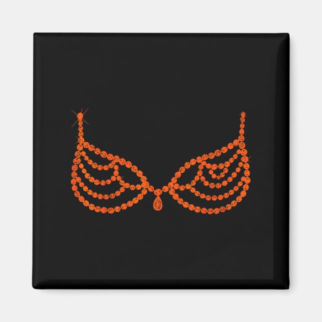 Halloween Funny Showgirl Orange Crystal Bra Lazy C Magnet (Front)