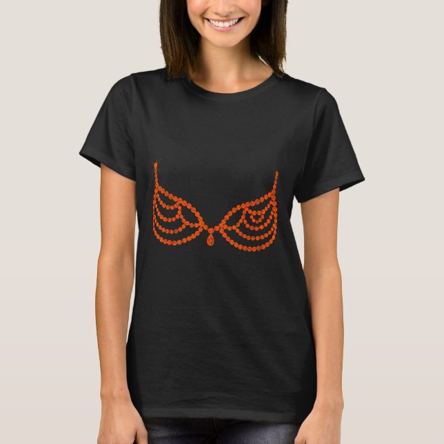 Halloween Funny Showgirl Orange Crystal Bra Lazy C T-Shirt (Front)