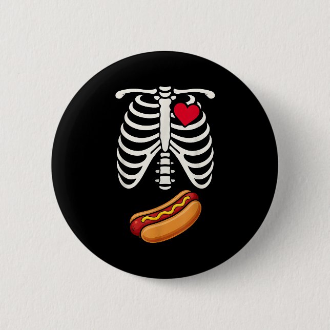 Halloween Funny Skeleton Ribcage Hotdog Food Lover 6 Cm Round Badge (Front)