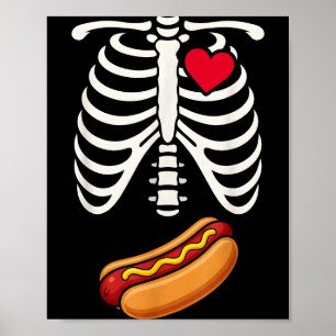 Halloween Funny Skeleton Ribcage Hotdog Food Lover Poster