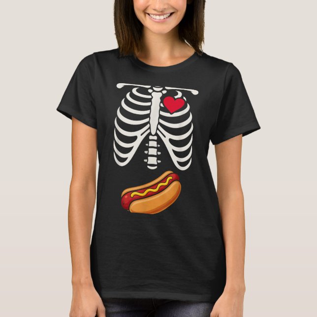 Halloween Funny Skeleton Ribcage Hotdog Food Lover T-Shirt (Front)