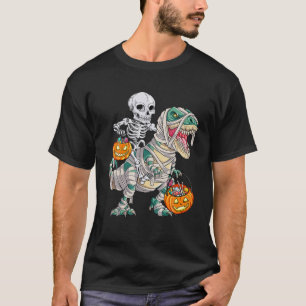 Halloween Funny Skeleton Riding Mummy Dinosaur T R T-Shirt