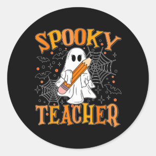 Halloween Funny Spooky Teacher Costume Boo Ghost Classic Round Sticker