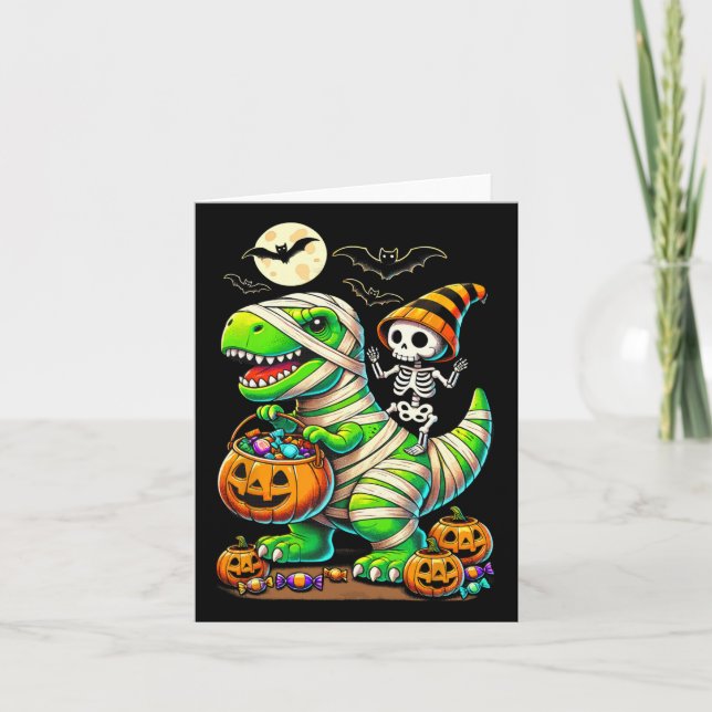 Halloween Funny T Rex Dinosaur Mummy Boys Trick Tr Card (Front)