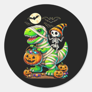 Halloween Funny T Rex Dinosaur Mummy Boys Trick Tr Classic Round Sticker