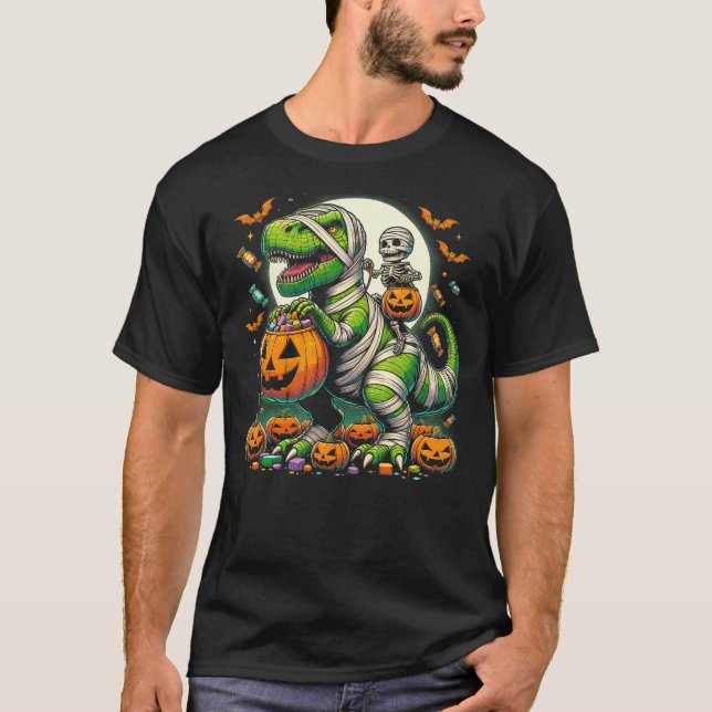 Halloween Funny T Rex Dinosaur Mummy Boys Trick Tr T-Shirt (Front)