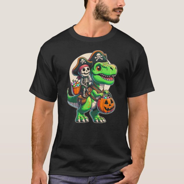 Halloween Funny T Rex Dinosaur Pirate Boys Trick T T-Shirt (Front)