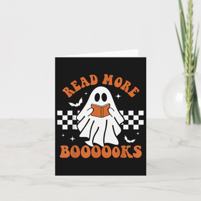Halloween Funny Teacher Cute Booooks Ghost Read Mo Card (Front)