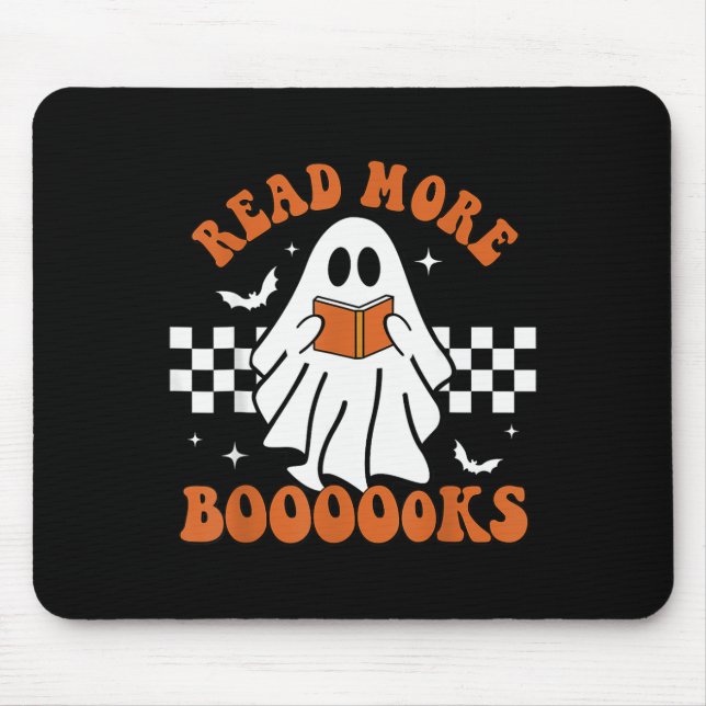 Halloween Funny Teacher Cute Booooks Ghost Read Mo Mouse Pad (Front)