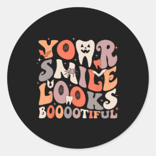 Halloween Funny Teeth Dentist Ghost Your Smile Loo Classic Round Sticker