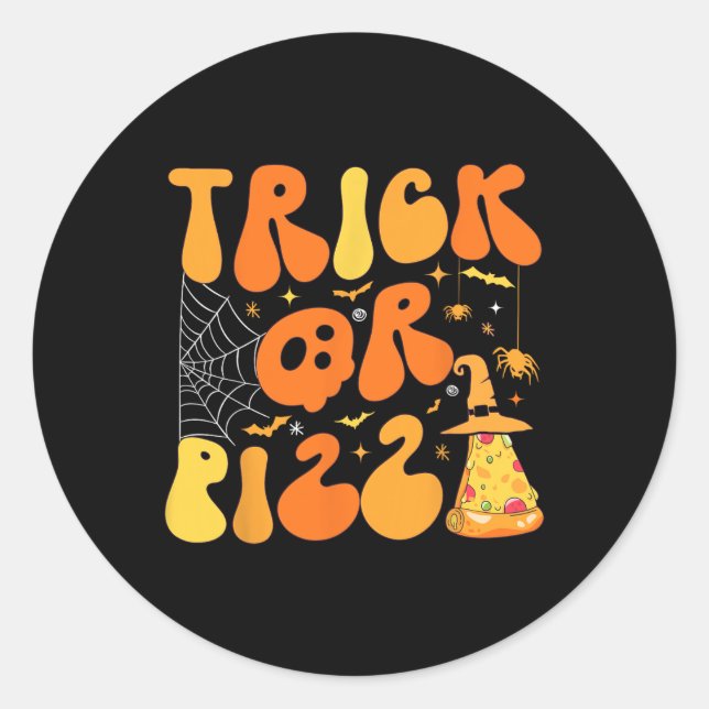 Halloween Funny Trick or Pizza Scary Ghost Deco Gr Classic Round Sticker (Front)