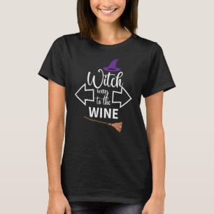 Halloween Funny Witch Way To The Wine Broomstick H T-Shirt