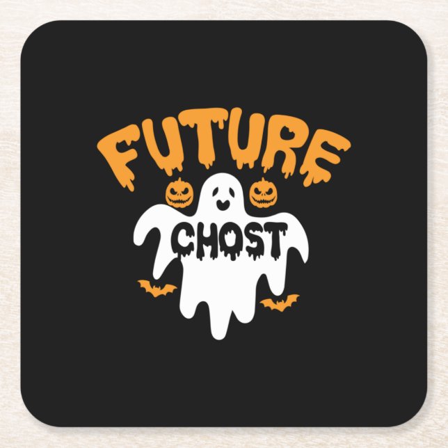 Halloween Future Chost Birthday Square Paper Coaster (Front)