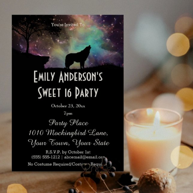 Halloween Galaxy Wolf Costume Sweet 16 Birthday Invitation (Creator Uploaded)