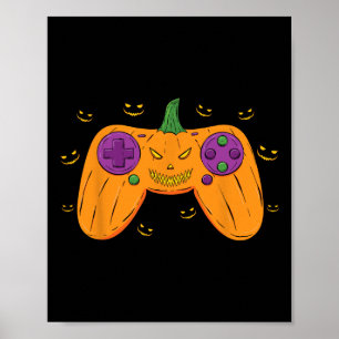 Halloween Gamer Costume Scary Pumpkin Mens Boys Vi Poster