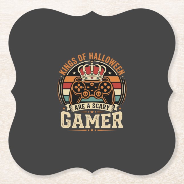 Halloween Gamer King Retro Controller Design Paper Coaster (Front)