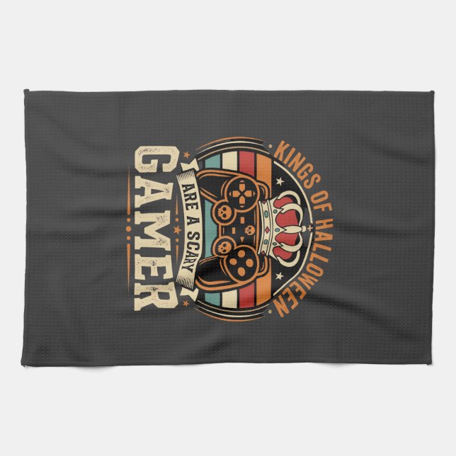 Halloween Gamer King Retro Controller Design Tea Towel (Horizontal)